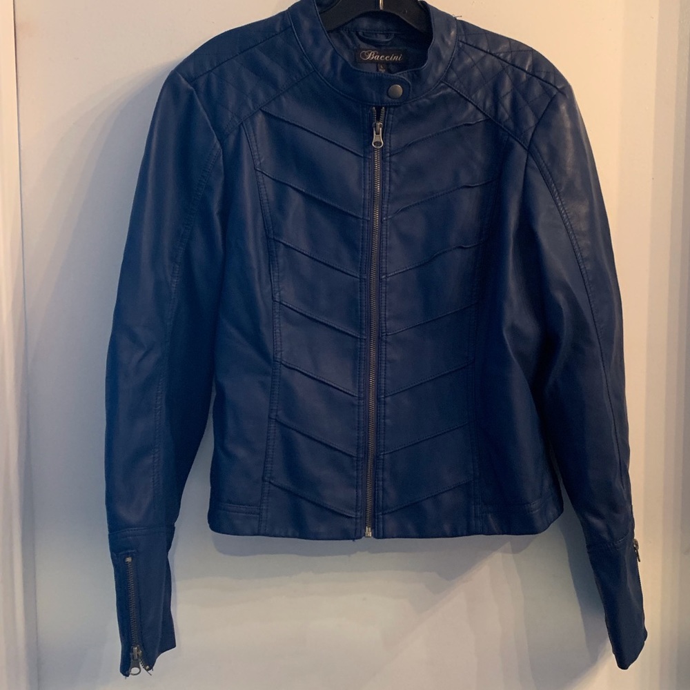 Blue Faux Leather Jacket Baccini